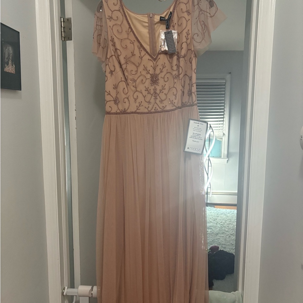 Adrianna Papell Blush Embroidered Maxi Dress